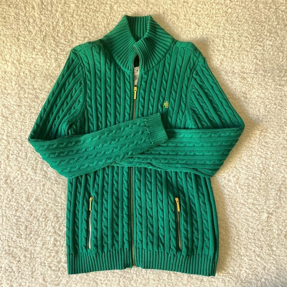 Lauren Ralph Lauren Sweaters - LAUREN- Ralph Lauren Women's Full Zip Cable Knit Crest Sweater Size L